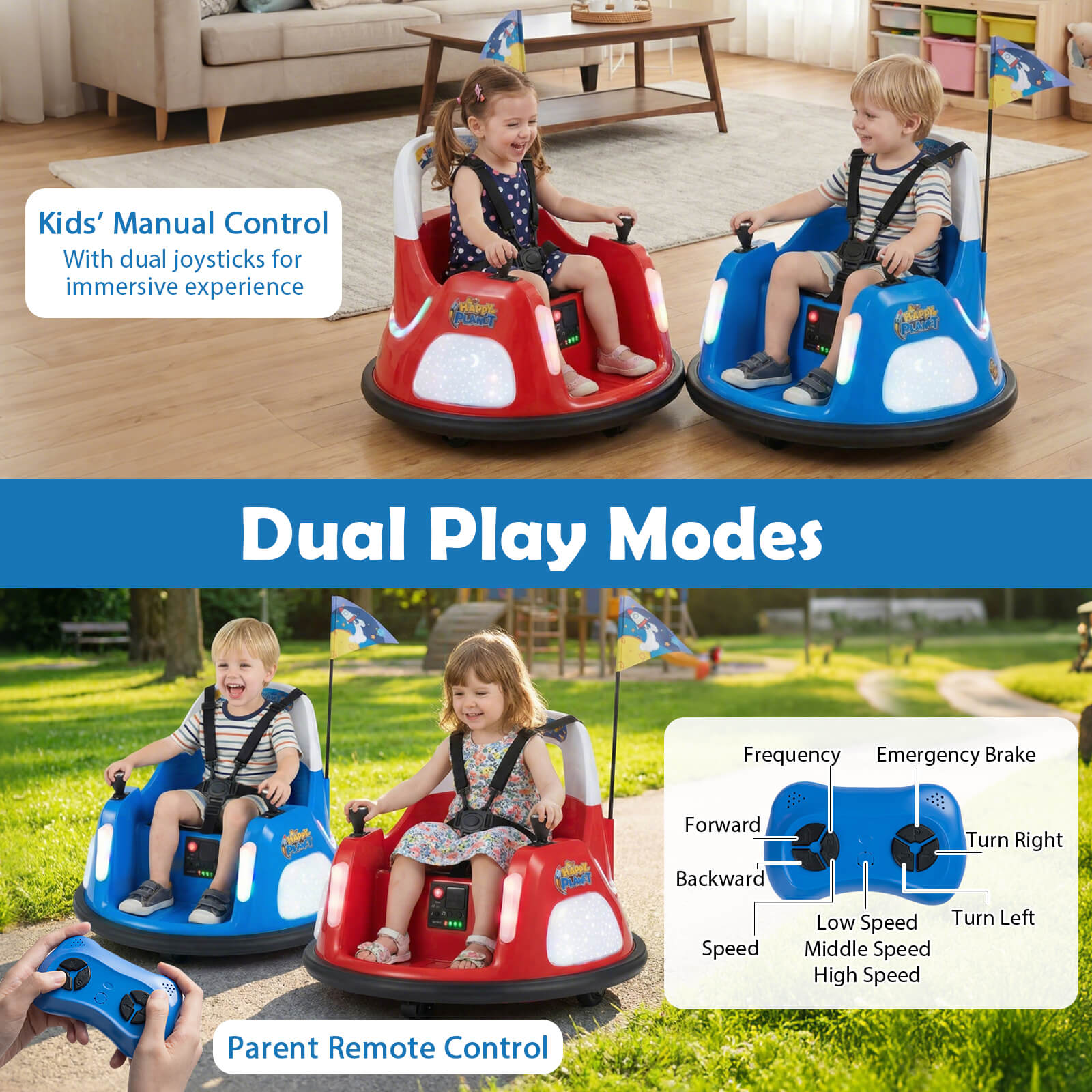 12V Bumper Car for Kids with Remote Control and Lighting Modes-Blue