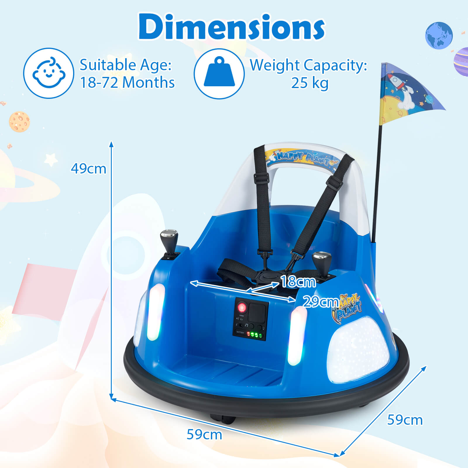 12V Bumper Car for Kids with Remote Control and Lighting Modes-Blue