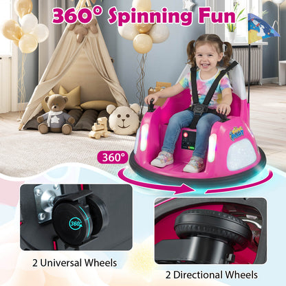 12V Bumper Car for Kids with Remote Control and Lighting Modes-Pink
