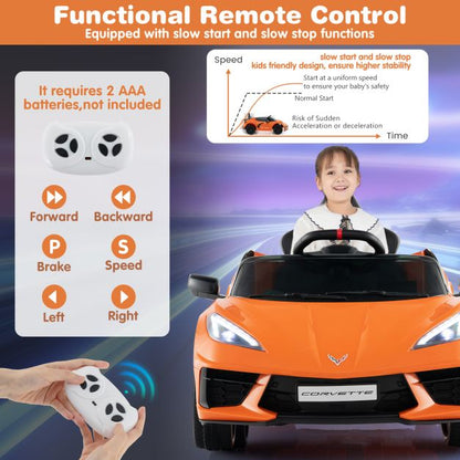 12V Electric Kids Ride On Car with Remote Control and Lights-Orange