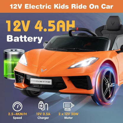 12V Electric Kids Ride On Car with Remote Control and Lights-Orange
