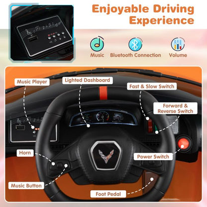 12V Electric Kids Ride On Car with Remote Control and Lights-Orange