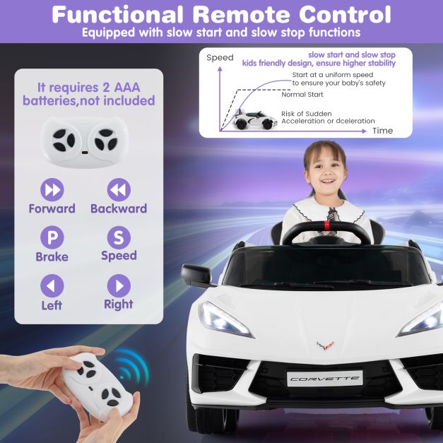 12V Electric Kids Ride On Car with Remote Control and Lights-White