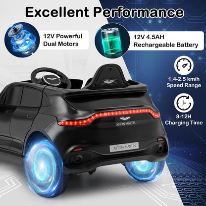 12V Kids Ride on Vehicle Aston Martin Licensed with Horn and Taillights-Black