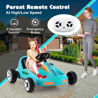 12V Kids Electric Go Kart with Remote and 3 Speeds and Lights-Blue