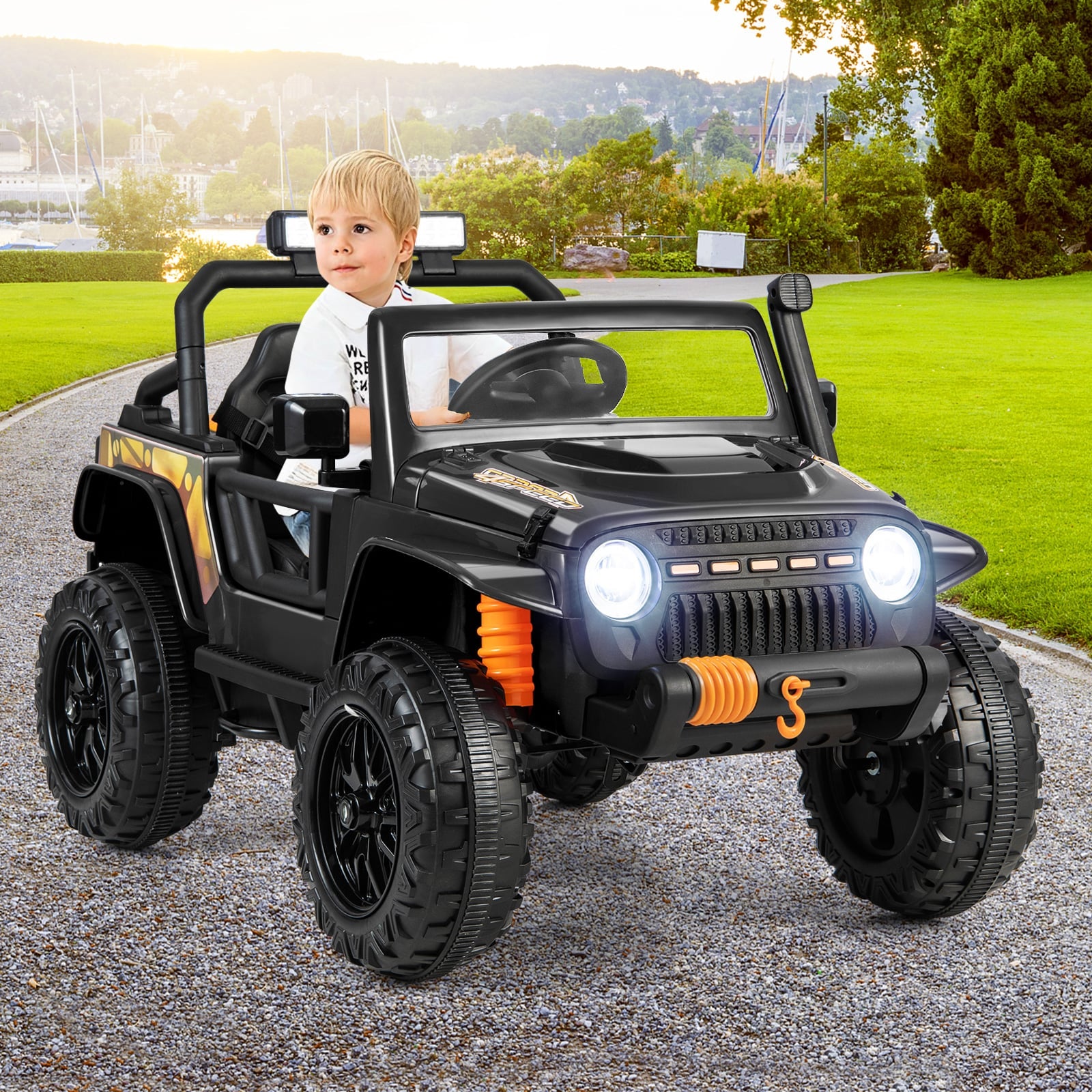 12V Battery Powered Electric Parent-Child Ride on Car-Black