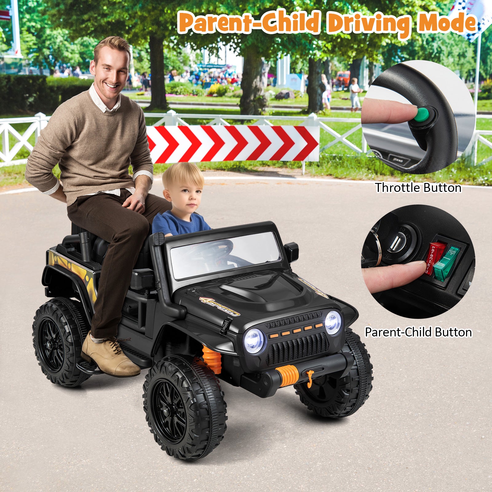 12V Battery Powered Electric Parent-Child Ride on Car-Black