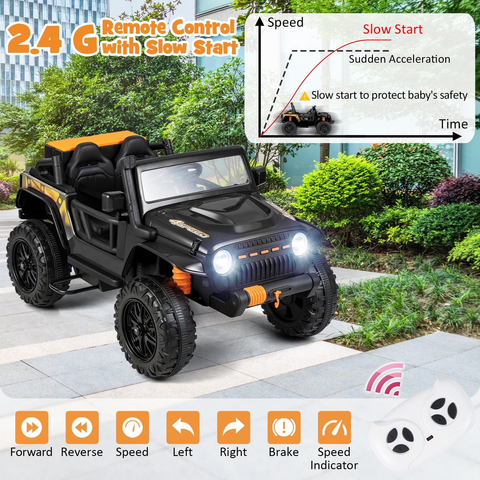 12V Battery Powered Electric Parent-Child Ride on Car-Black