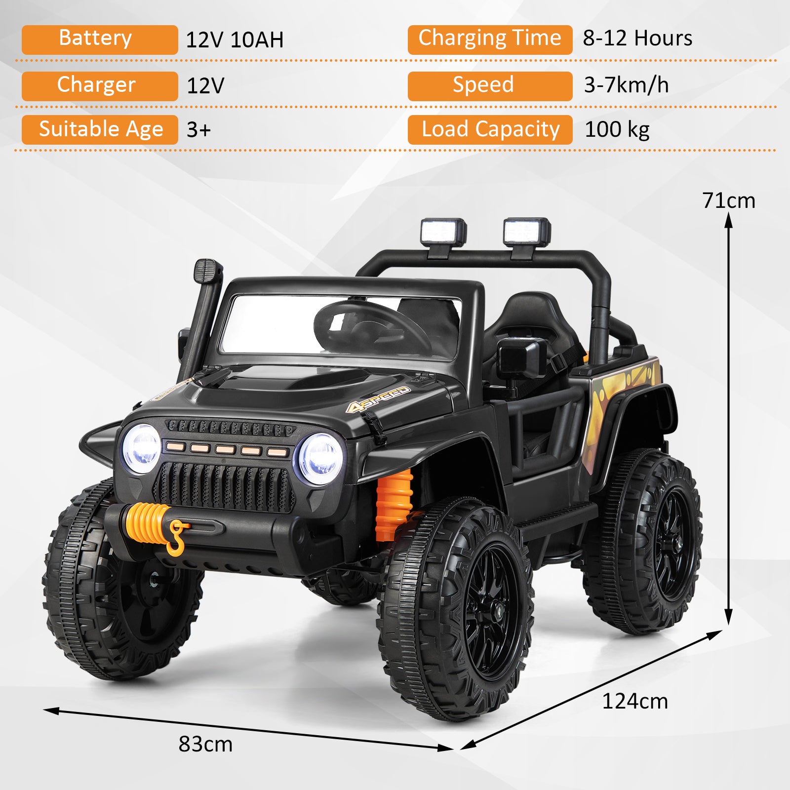 12V Battery Powered Electric Parent-Child Ride on Car-Black