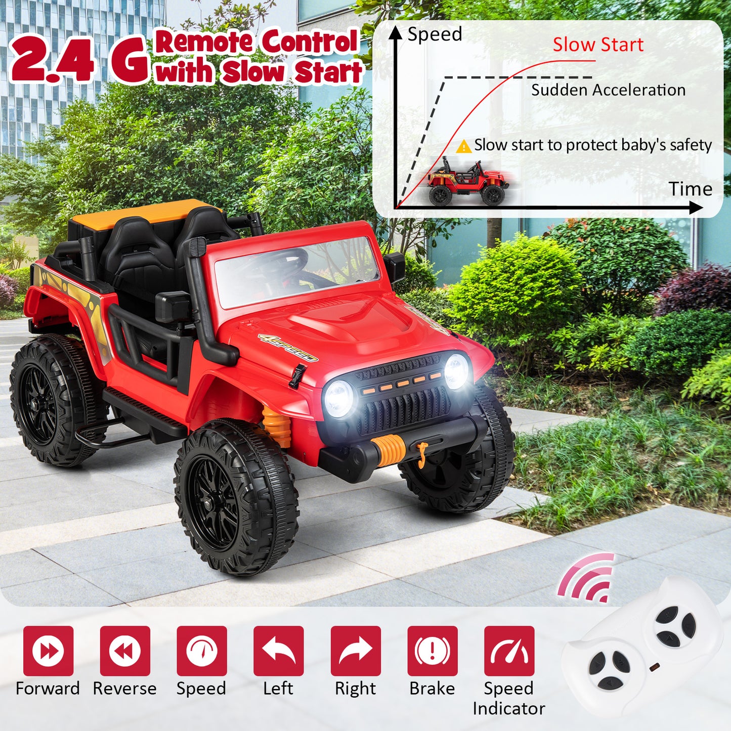 12V Kids Electric Ride on Car with Music and LED Lights-Red