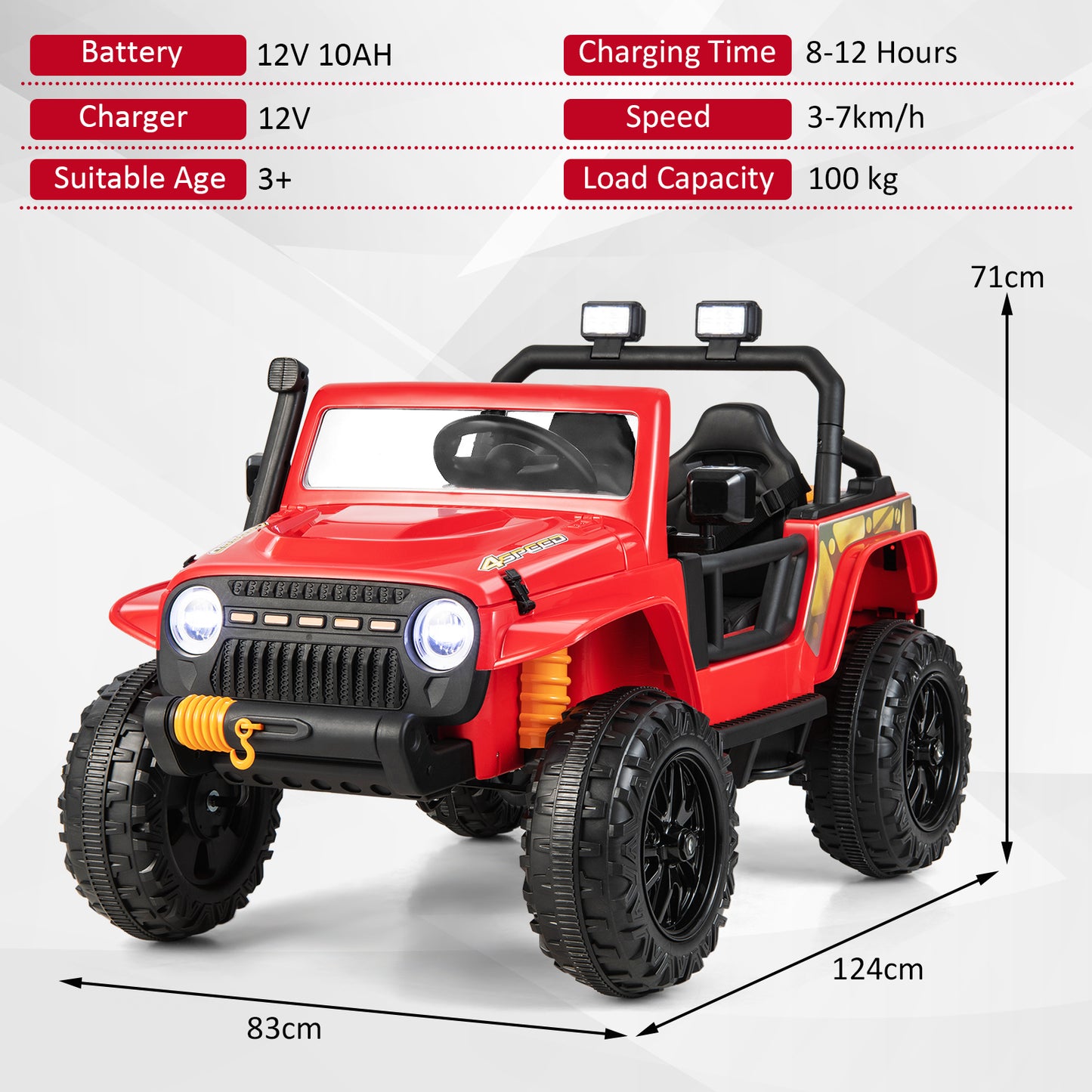 12V Kids Electric Ride on Car with Music and LED Lights-Red