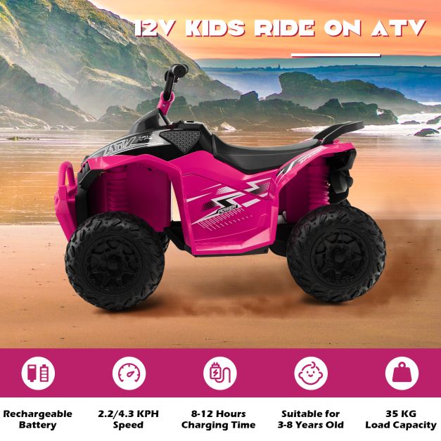 12V Kids Ride On ATV with 2 Speeds and LED Lights-Pink