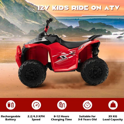 12V Kids Ride On ATV with 2 Speeds and LED Lights-Red
