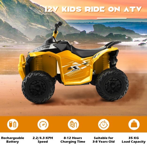 12V Kids Ride On ATV with 2 Speeds and LED Lights-Yellow