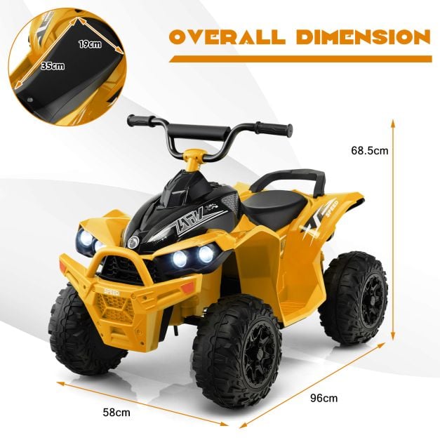 12V Kids Ride On ATV with 2 Speeds and LED Lights-Yellow