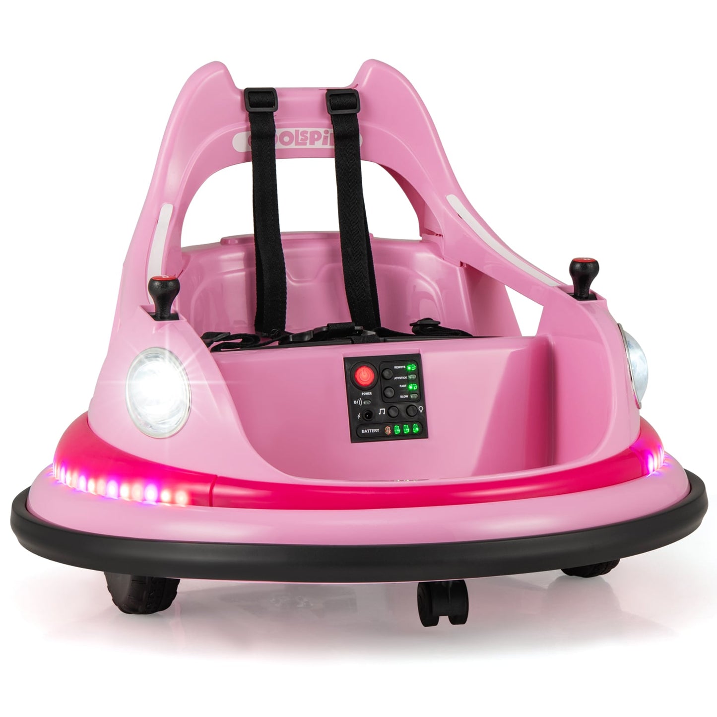 12V Kids Ride On Bumper Car with Dual Joysticks and 5 Light Effects-Pink