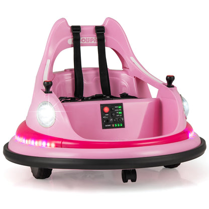 12V Kids Ride On Bumper Car with Dual Joysticks and 5 Light Effects-Pink