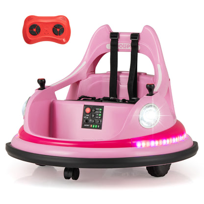 12V Kids Ride On Bumper Car with Dual Joysticks and 5 Light Effects-Pink