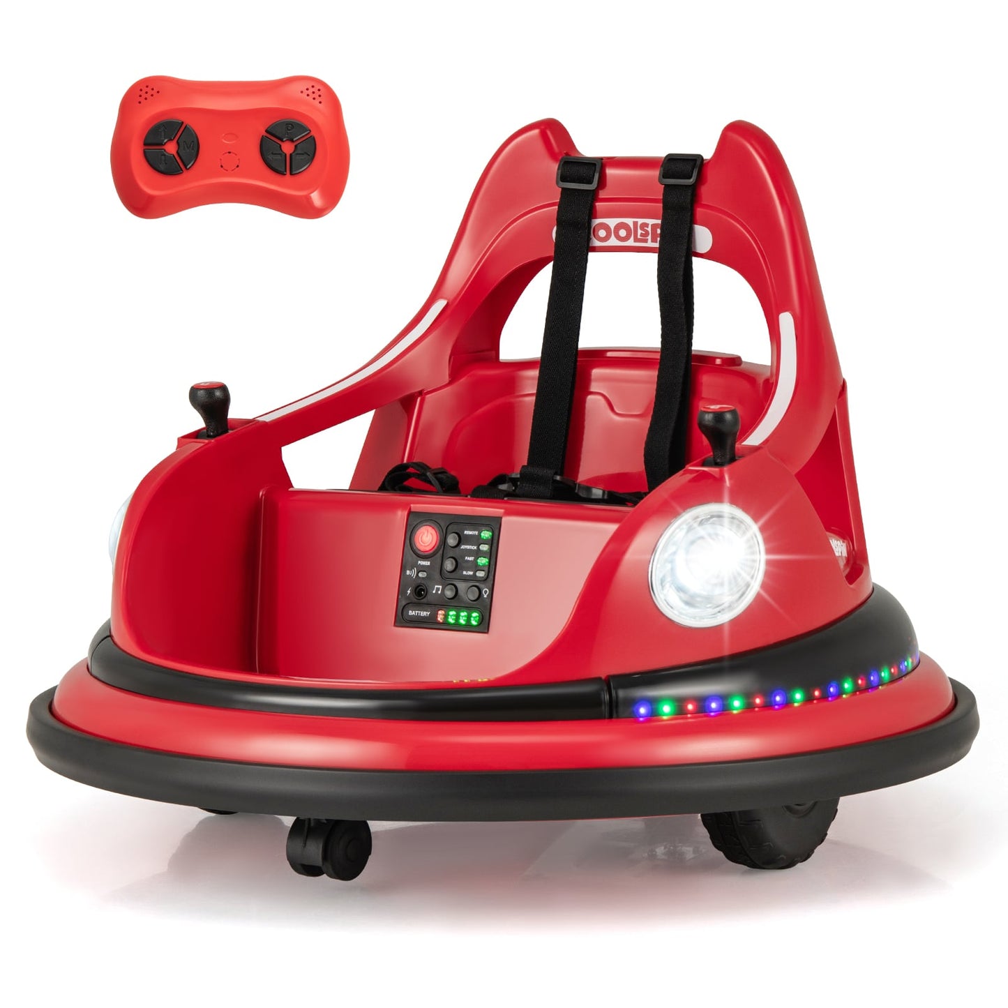 12V Kids Ride On Bumper Car with Dual Joysticks and 5 Light Effects-Red