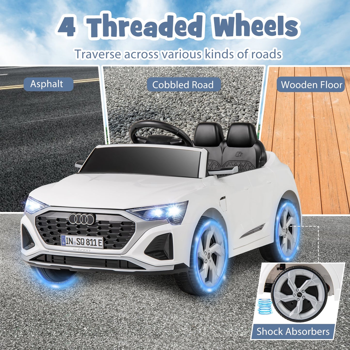12V Kids Ride On Car with Remote Control and 4 Wheels Suspension-White