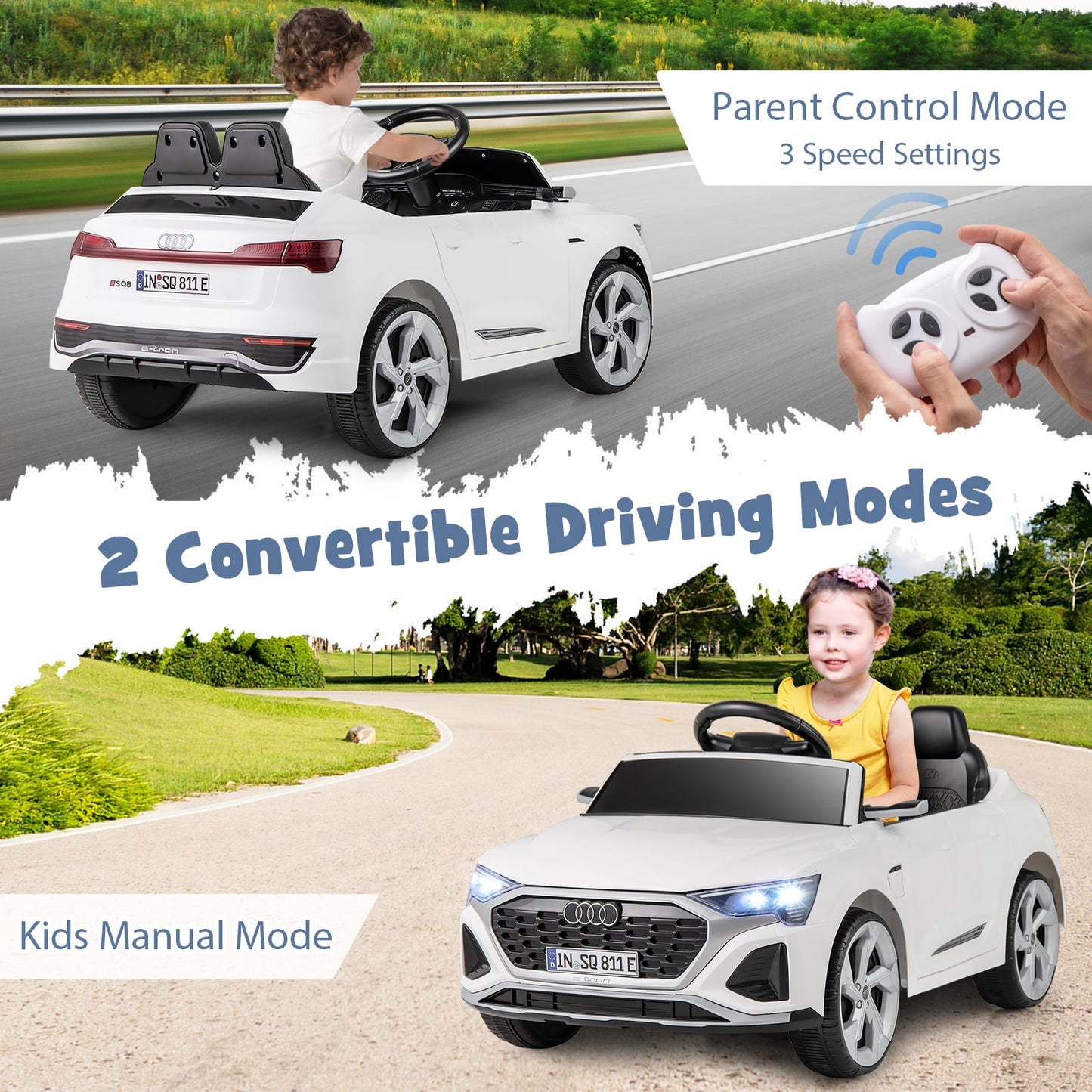 12V Kids Ride On Car with Remote Control and 4 Wheels Suspension-White