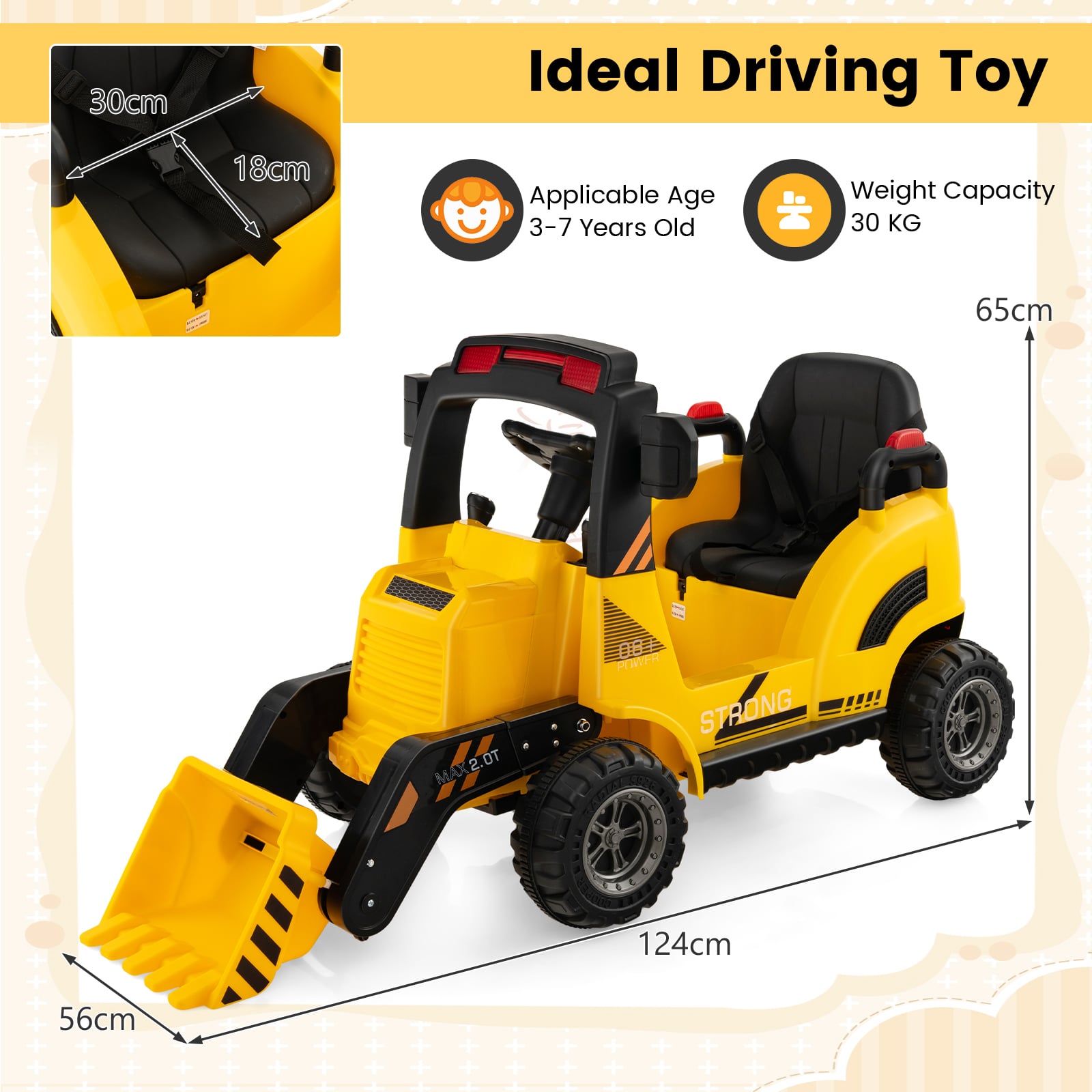 12V Kids Ride On Construction Tractor with Electric Bucket and Music-Yellow