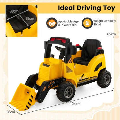 12V Kids Ride On Construction Tractor with Electric Bucket and Music-Yellow