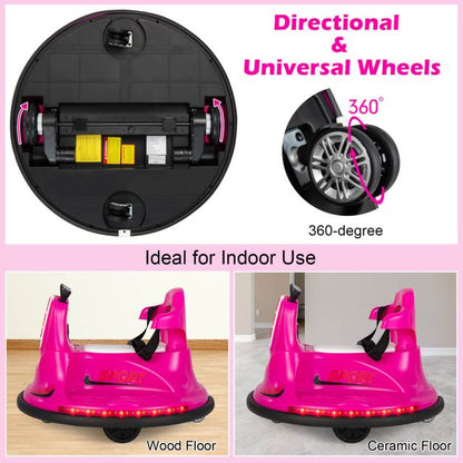 12V Kids Ride On Electric Bumper Car with Dual Joysticks and Remote Control-Pink