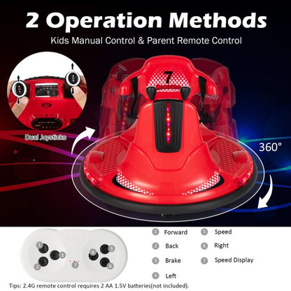 12V Kids Ride On Electric Bumper Car with Dual Joysticks and Remote Control-Red