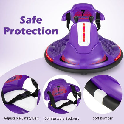 12V Kids Ride On Electric Bumper Car with Dual Joysticks and Remote Control-Purple