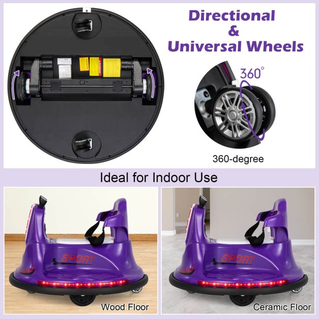 12V Kids Ride On Electric Bumper Car with Dual Joysticks and Remote Control-Purple