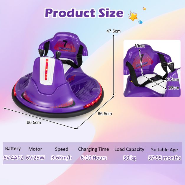 12V Kids Ride On Electric Bumper Car with Dual Joysticks and Remote Control-Purple