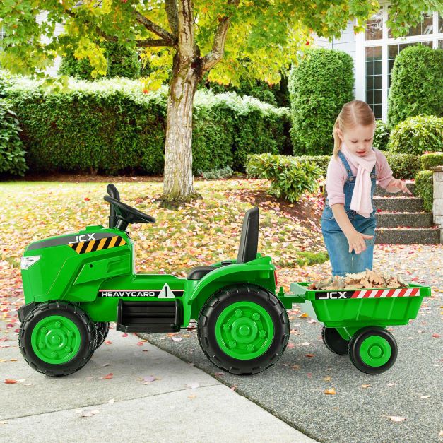 12V Kids Ride On Tractor with Trailer with Remote Control and Lights and Horn-Green