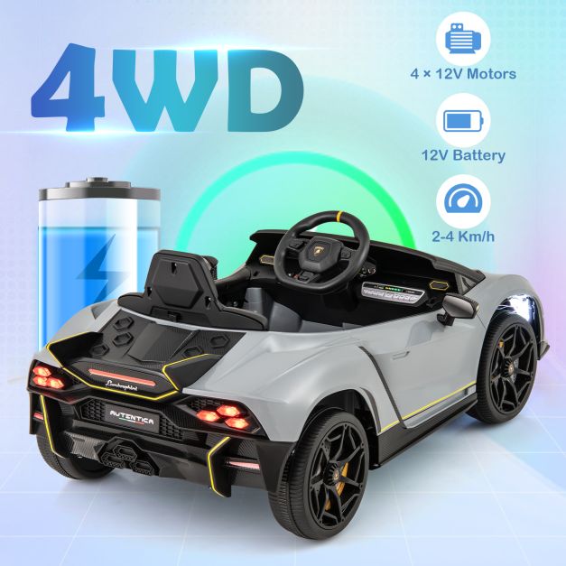12V Kids Ride on Car 4WD Lamborghini Licensed with 3 Speeds and Music-Grey
