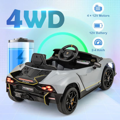12V Kids Ride on Car 4WD Lamborghini Licensed with 3 Speeds and Music-Grey