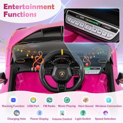 12V Kids Ride on Car 4WD Lamborghini Licensed with 3 Speeds and Music-Pink