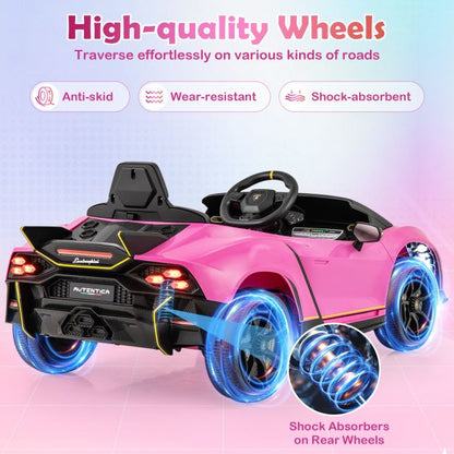 12V Kids Ride on Car 4WD Lamborghini Licensed with 3 Speeds and Music-Pink