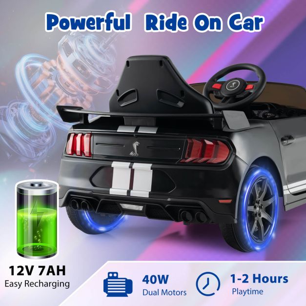 12V Kids Ride on Car Electric Licensed Ford Mustang Shelby GT500 for Kids Aged 3-8-Black