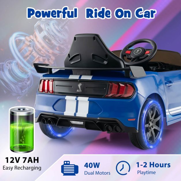 12V Kids Ride on Car Electric Licensed Ford Mustang Shelby GT500 for Kids Aged 3-8-Blue