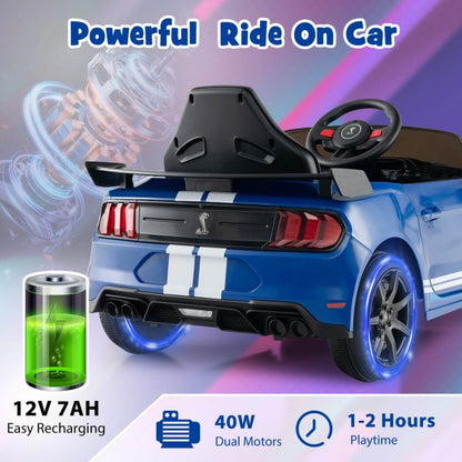 12V Kids Ride on Car Electric Licensed Ford Mustang Shelby GT500 for Kids Aged 3-8-Blue