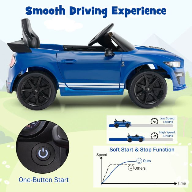 12V Kids Ride on Car Electric Licensed Ford Mustang Shelby GT500 for Kids Aged 3-8-Blue
