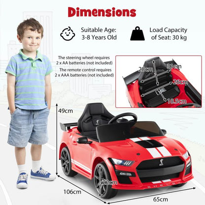 12V Kids Ride on Car Electric Licensed Ford Mustang Shelby GT500 for Kids Aged 3-8-Red