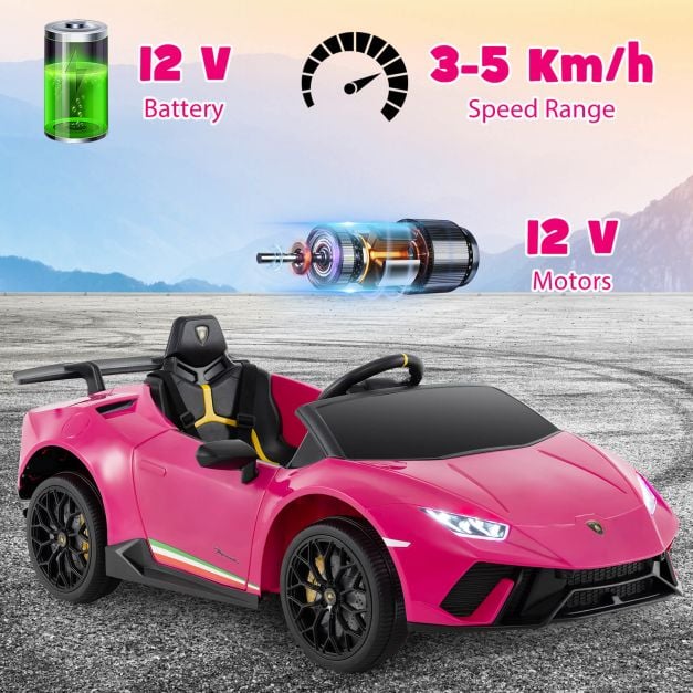 12V Kids Ride on Car Lamborghini with Remote Control and LED Lights-Pink