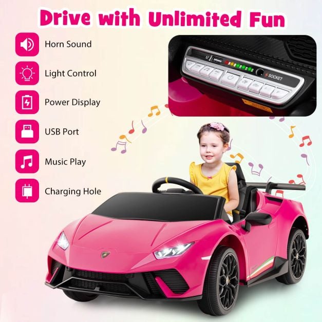 12V Kids Ride on Car Lamborghini with Remote Control and LED Lights-Pink
