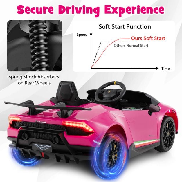 12V Kids Ride on Car Lamborghini with Remote Control and LED Lights-Pink