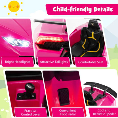 12V Kids Ride on Car Lamborghini with Remote Control and LED Lights-Pink