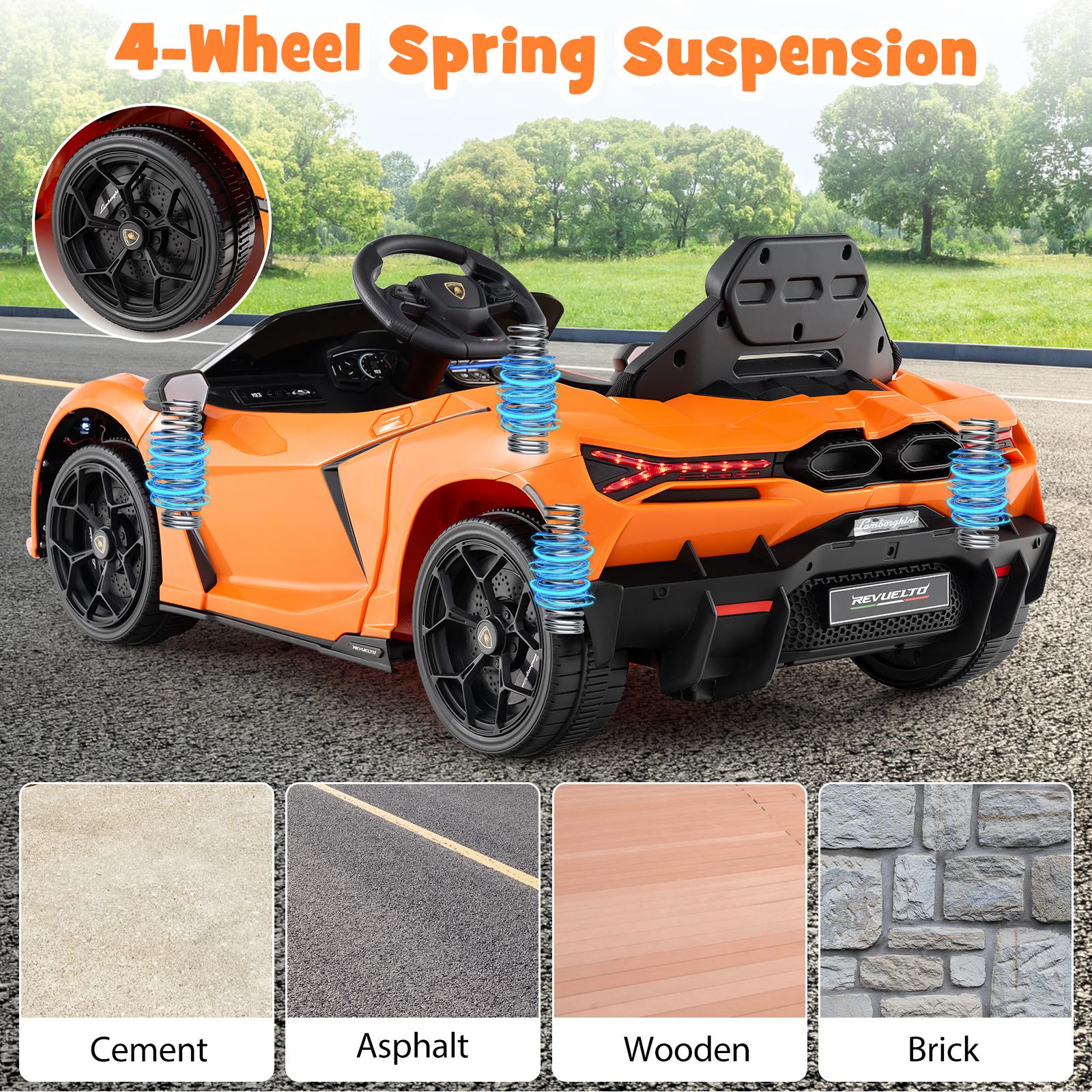 12V Kids Ride on Car with Hydraulic Doors Licensed Lamborghini Revuelto-Orange