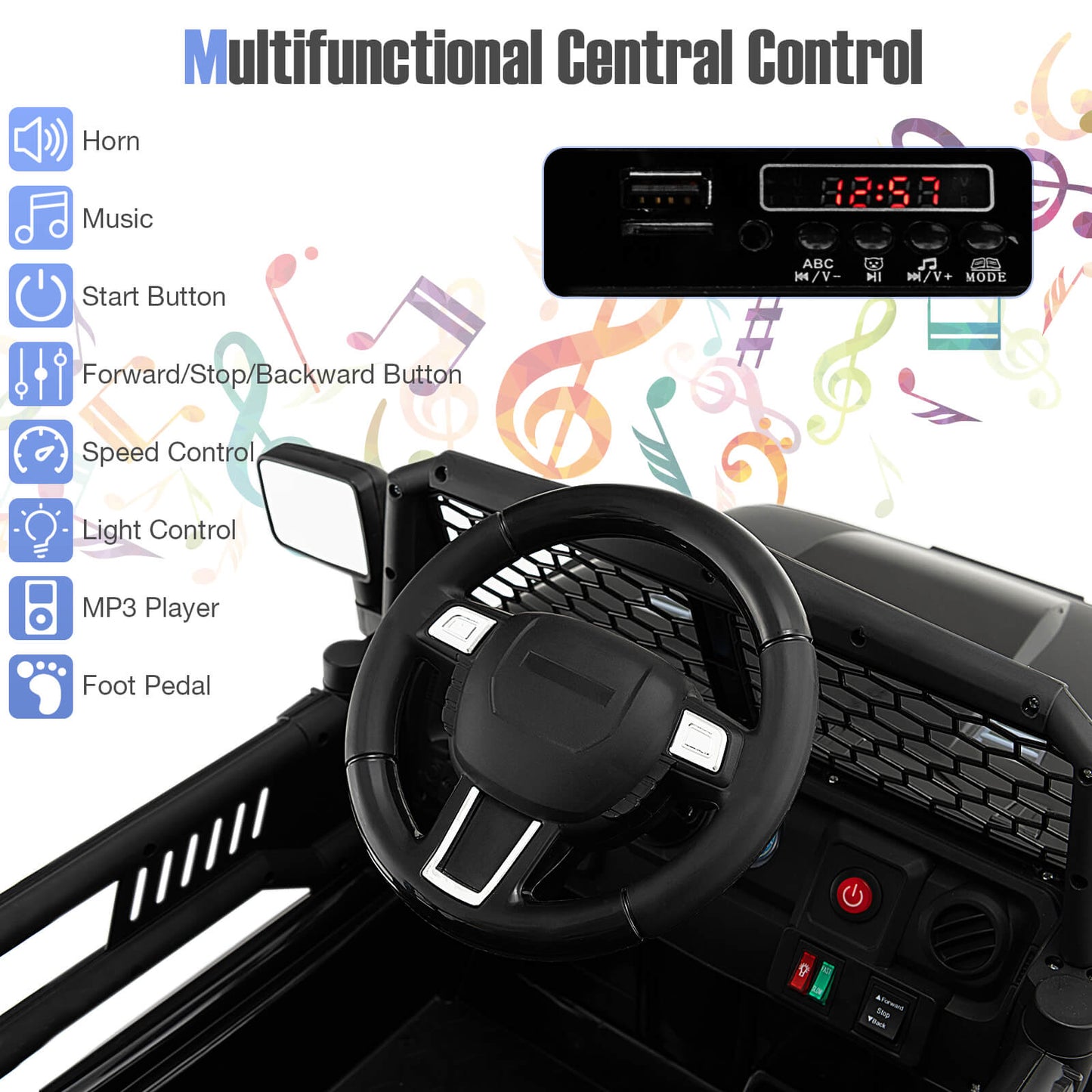 12V Kids Ride on Car with Remote Control and Music-Black