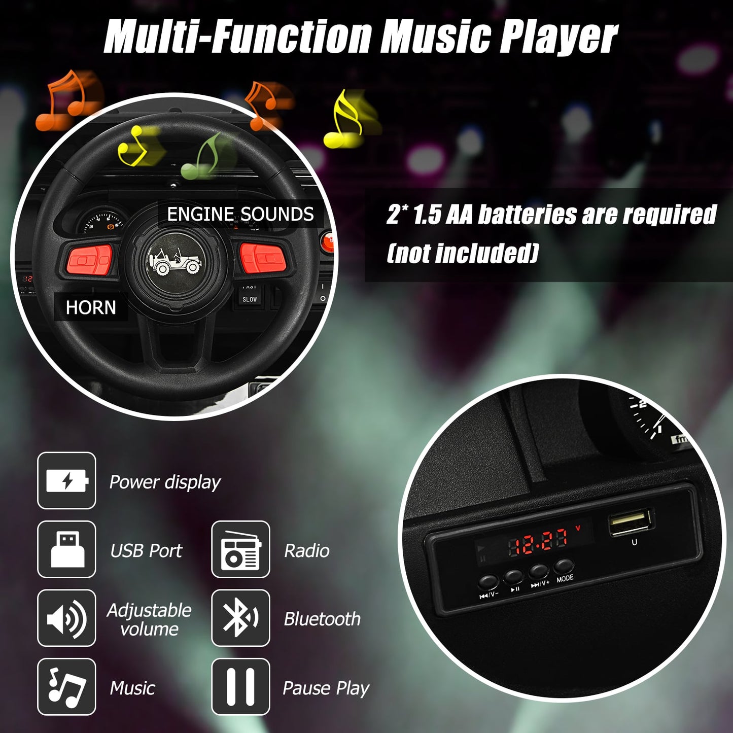 12V Kids Ride on Truck with 2.4G Parental Remote Control and Music-Black