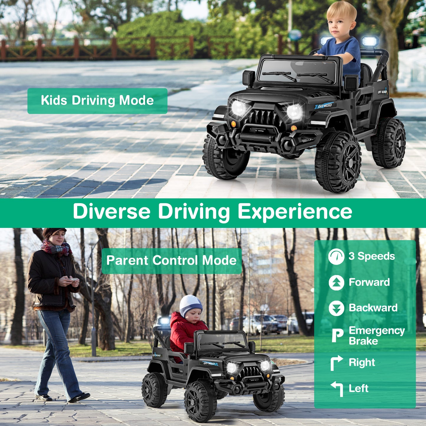 12V Kids Ride on Truck with Remote Control and 3 Speeds-Black